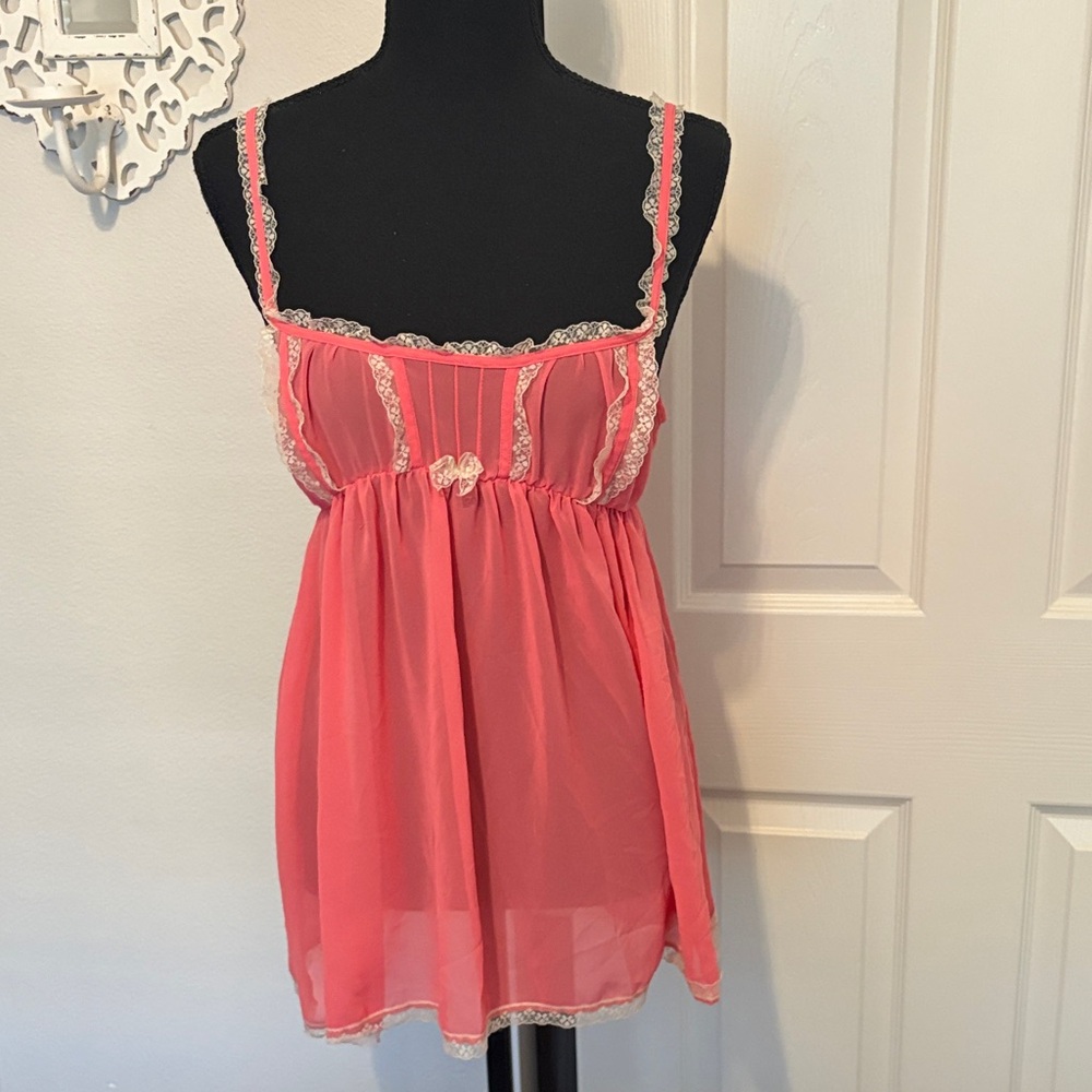Elegant Pink Lace Trim Babydoll Victoria’s Secret